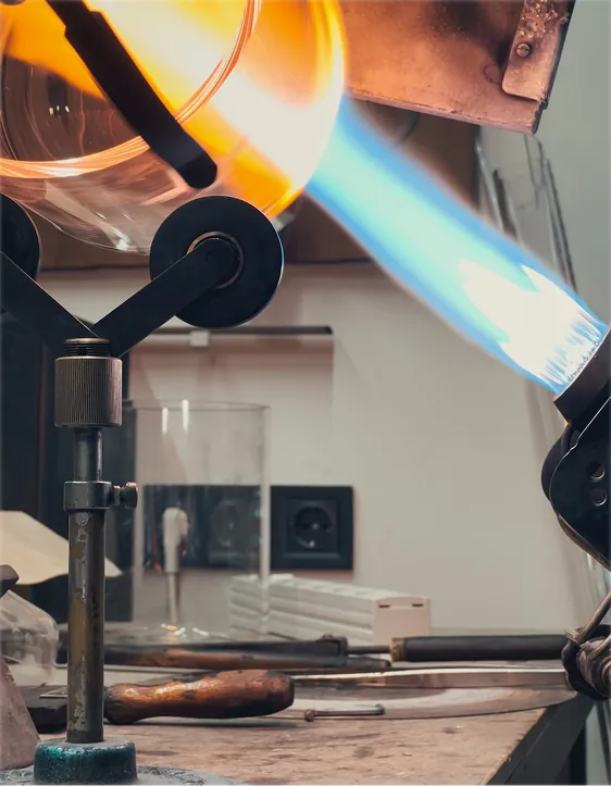 Glassblower at work in a workshop
