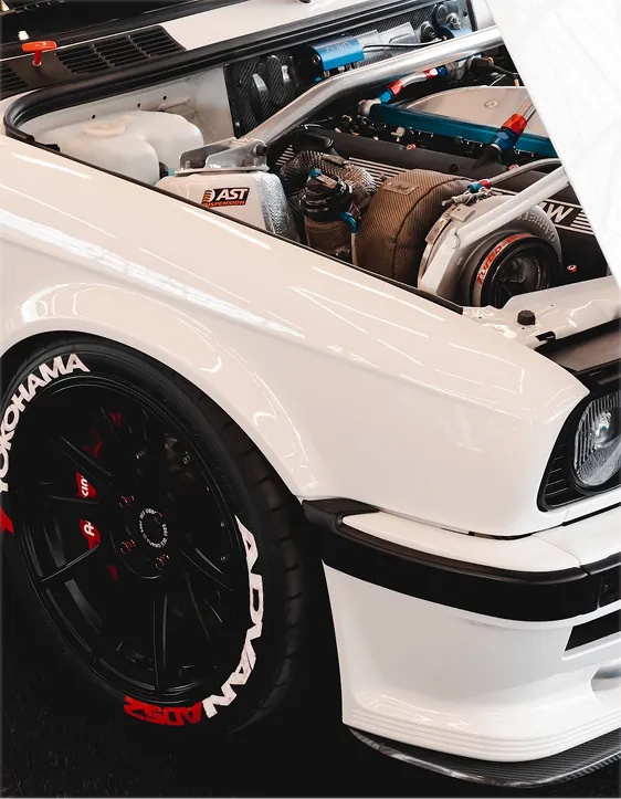 Sports car with the engine bay open