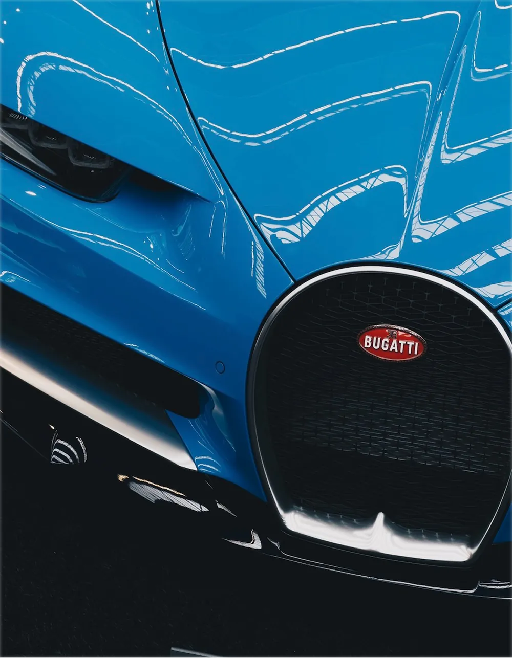 Blue Bugatti Chiron, front detail