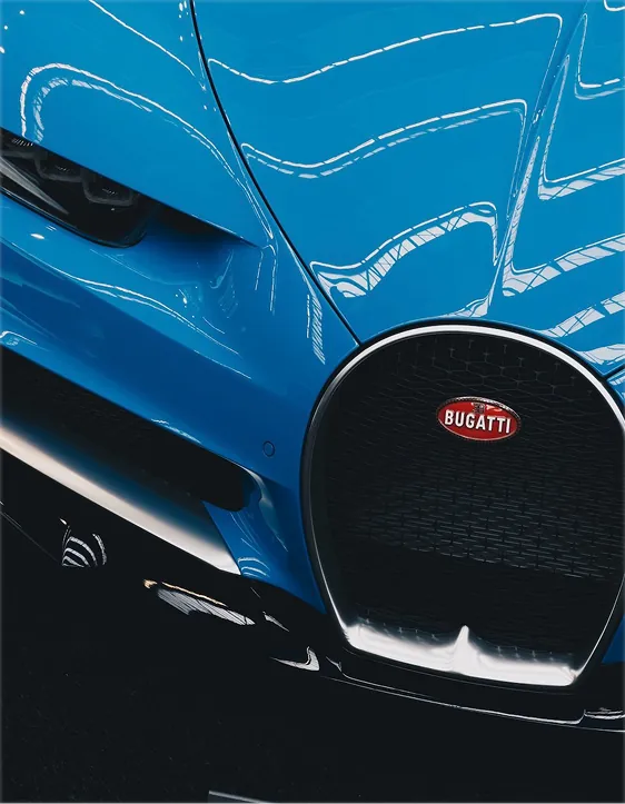 Blue Bugatti Chiron, front detail