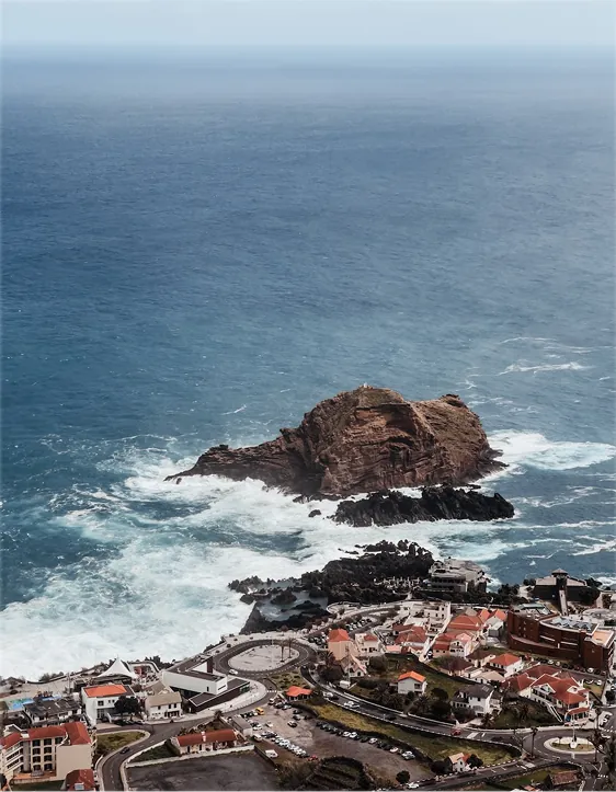 Rocky coastline and sea, shot from above