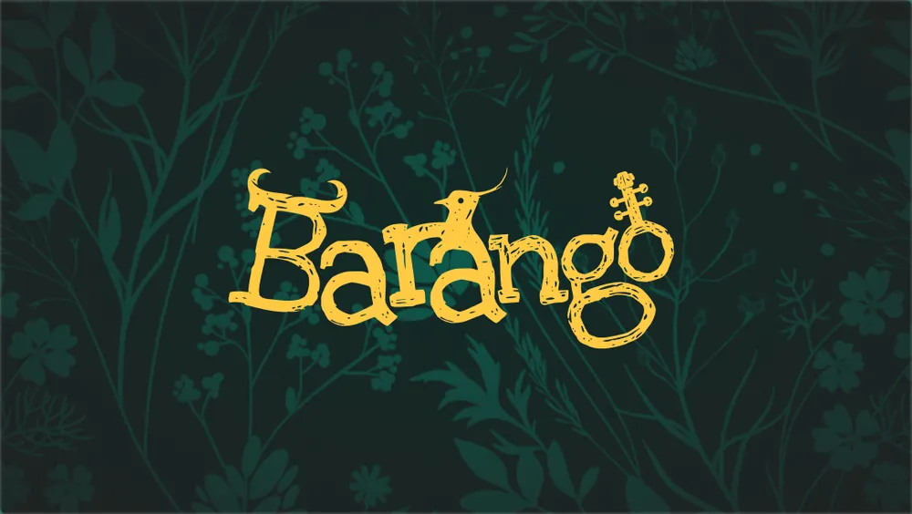 Barangó logo, hand-drawn lettering on foliage