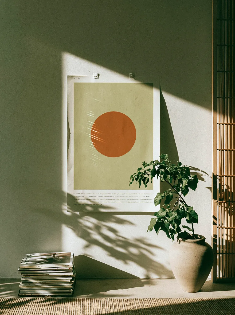AI-generated interior with a framed poster