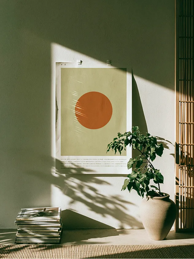 AI-generated interior with a framed poster