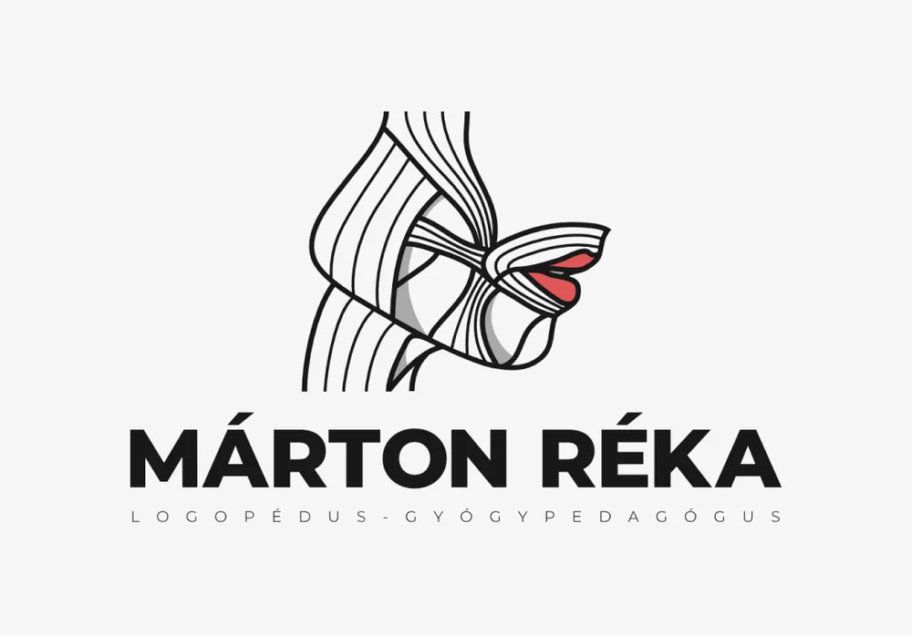 Márton Réka logo with line-art portrait