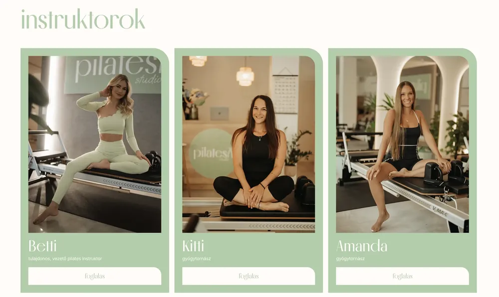 Pilates Seven website, section layout