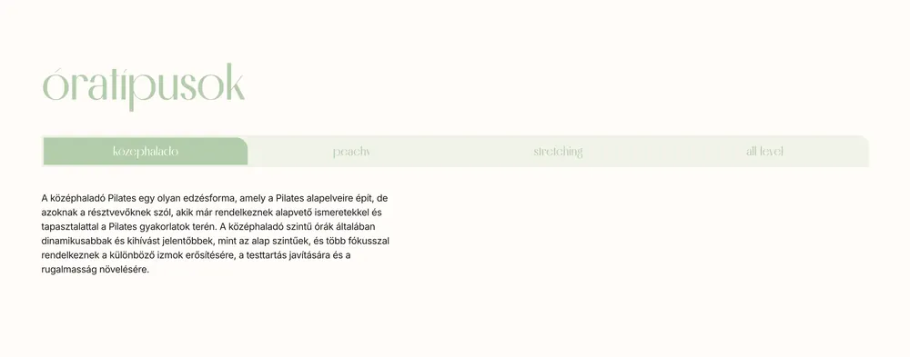 Pilates Seven website, section layout