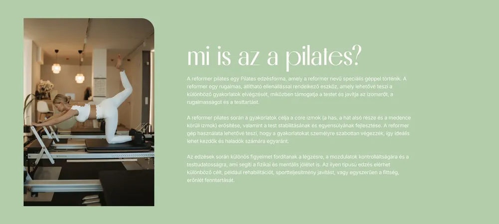 Pilates Seven website, section layout
