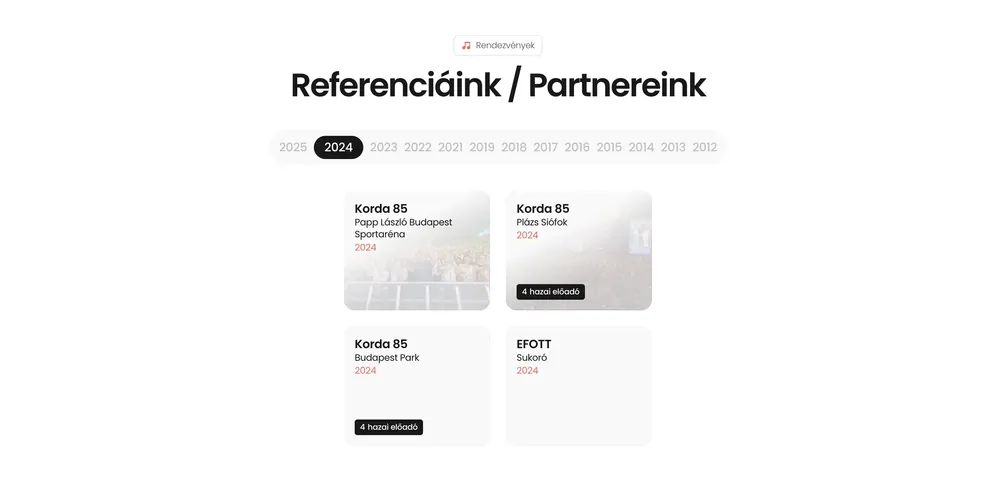 I Love Retro price list site, section layout