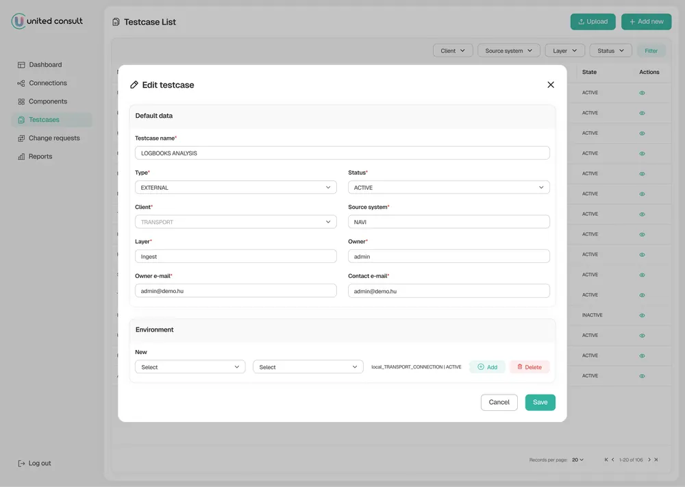 Test case management interface, edit view